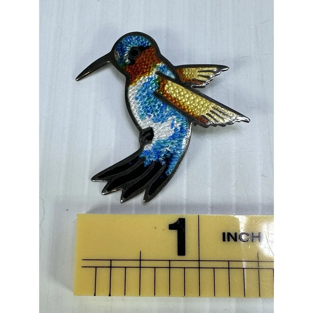 Vintage Taxco Sterling Silver Multicolor Enamel Hummingbird Brooch Pin